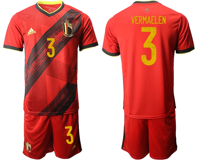 Men 2021 European Cup Belgium home red #3 Soccer Jersey->belgium jersey->Soccer Country Jersey